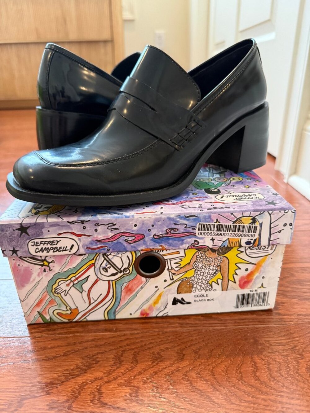 Jeffrey Campbell Ecole Black Box Heeled Penny Loafers Size 10